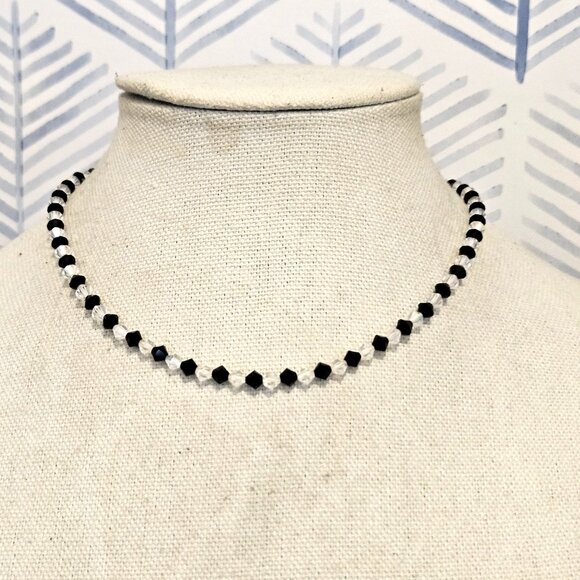 Black & Clear Faceted Crystal Mini Beaded 16" Necklace - Picture 1 of 3